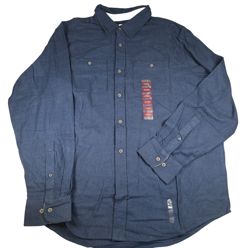 Woolrich Shirt Mens XL Navy Cotton Herringbone Long Sleeve Button Down Outdoor